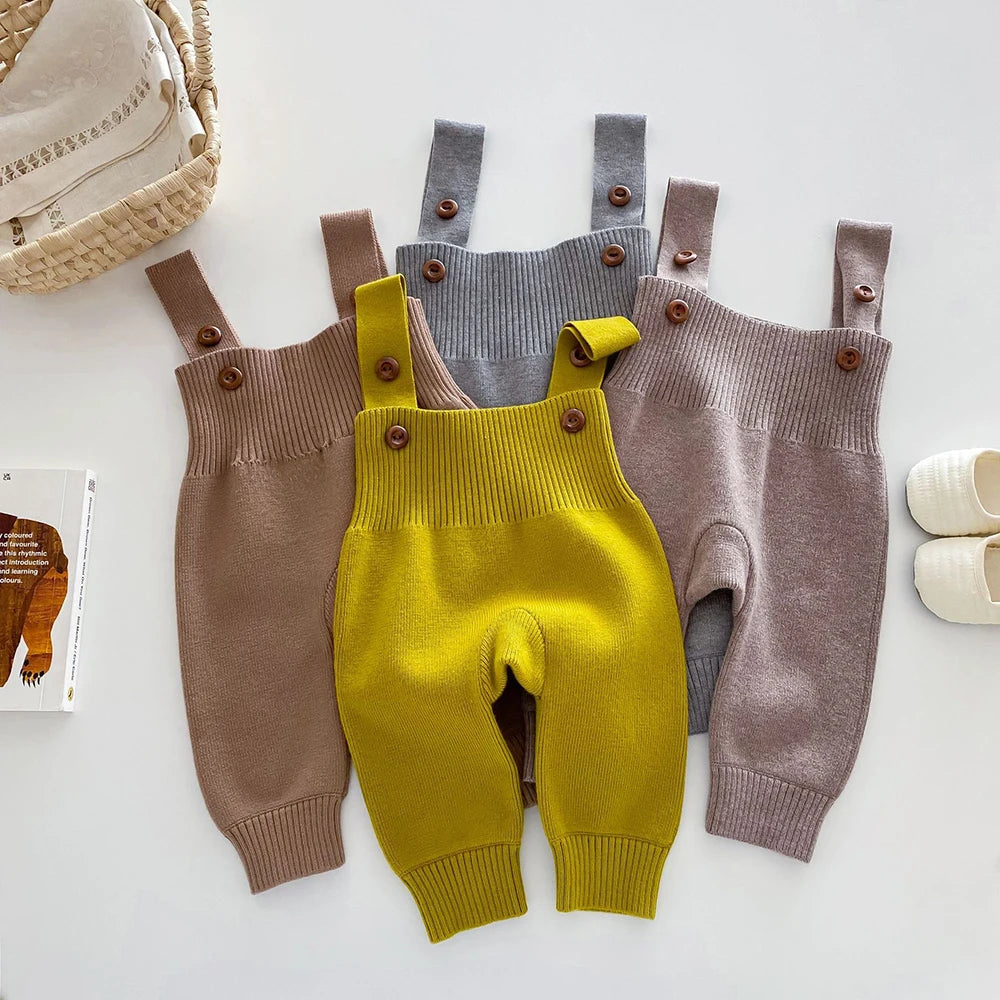 Girls Solid Knit Overalls
