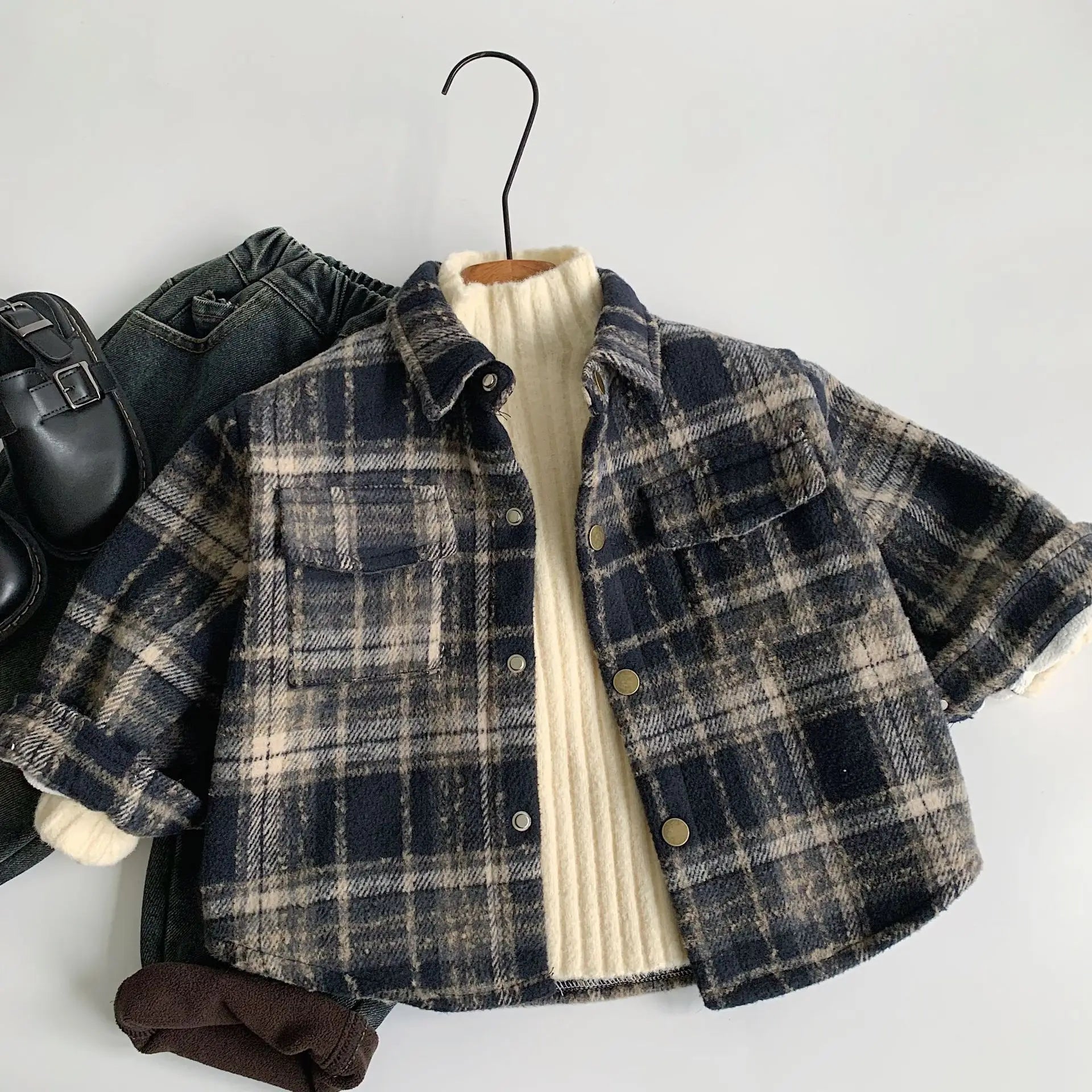 Boys Retro Plaid Fleece Shirt