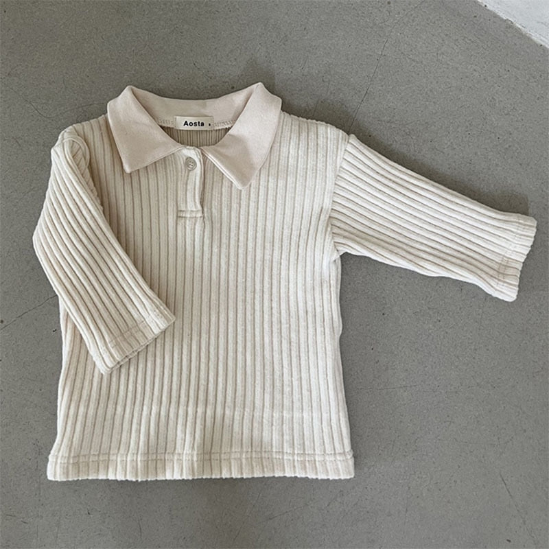 Long-Sleeved Ribbed Collar T-Shirt