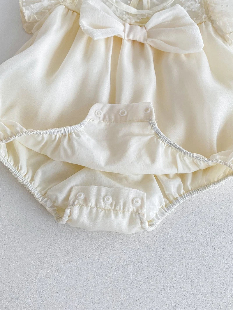 Girls Lace Puff Sleeved Infant Onesie