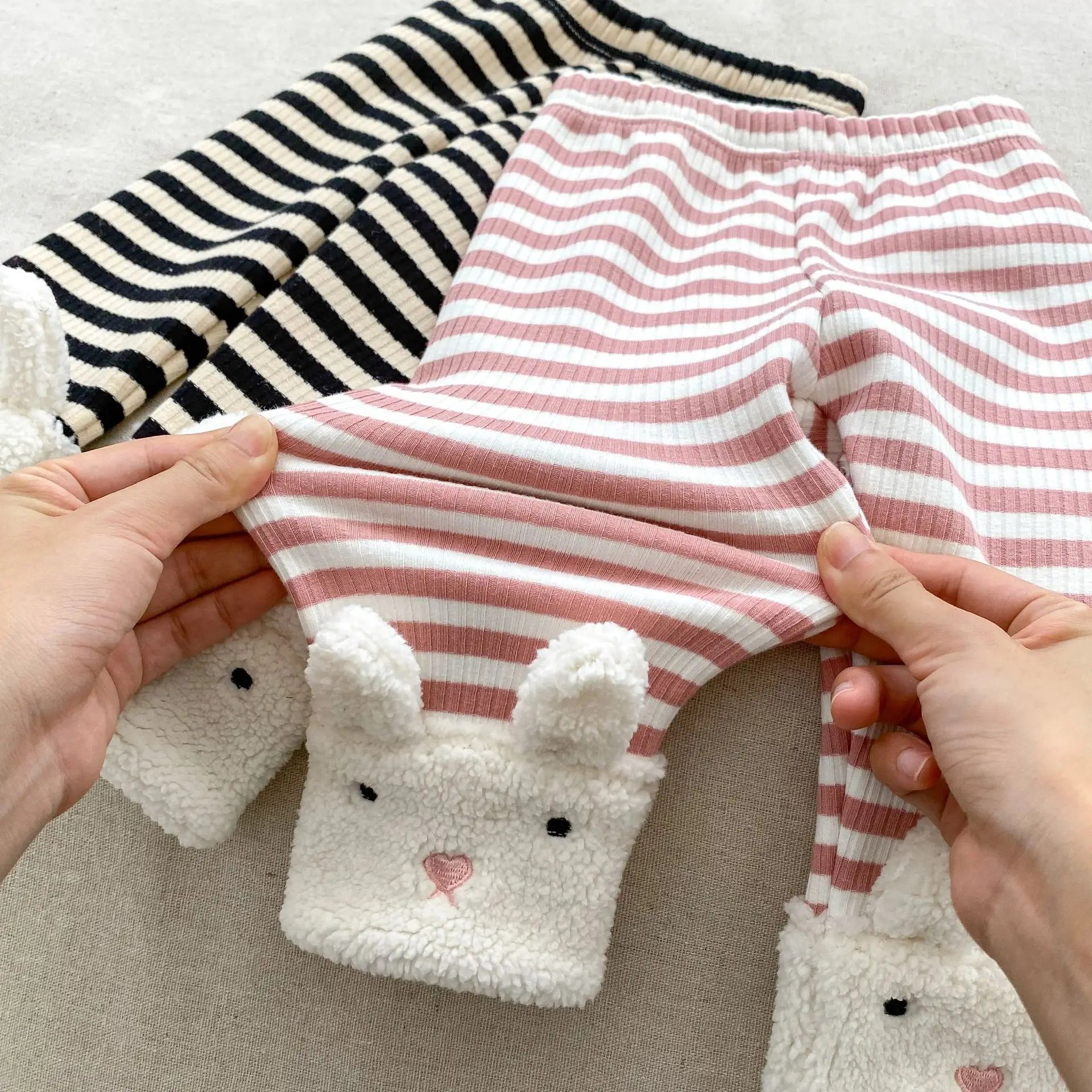 Plush Hooded Sweatshirt & Striped Leggings