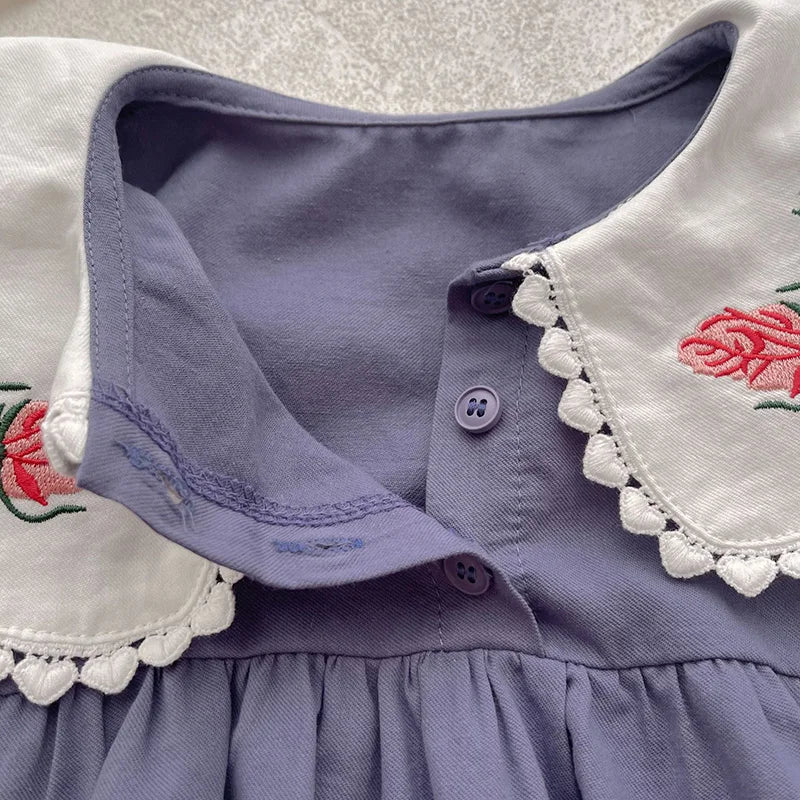 Girl's Peter Pan Collar Embroidered Onesie