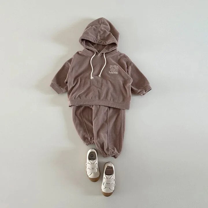 Cozy Letter Print Casual Hooded Set