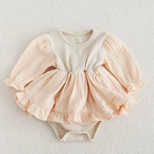 Solid Long Sleeve Romper Dress