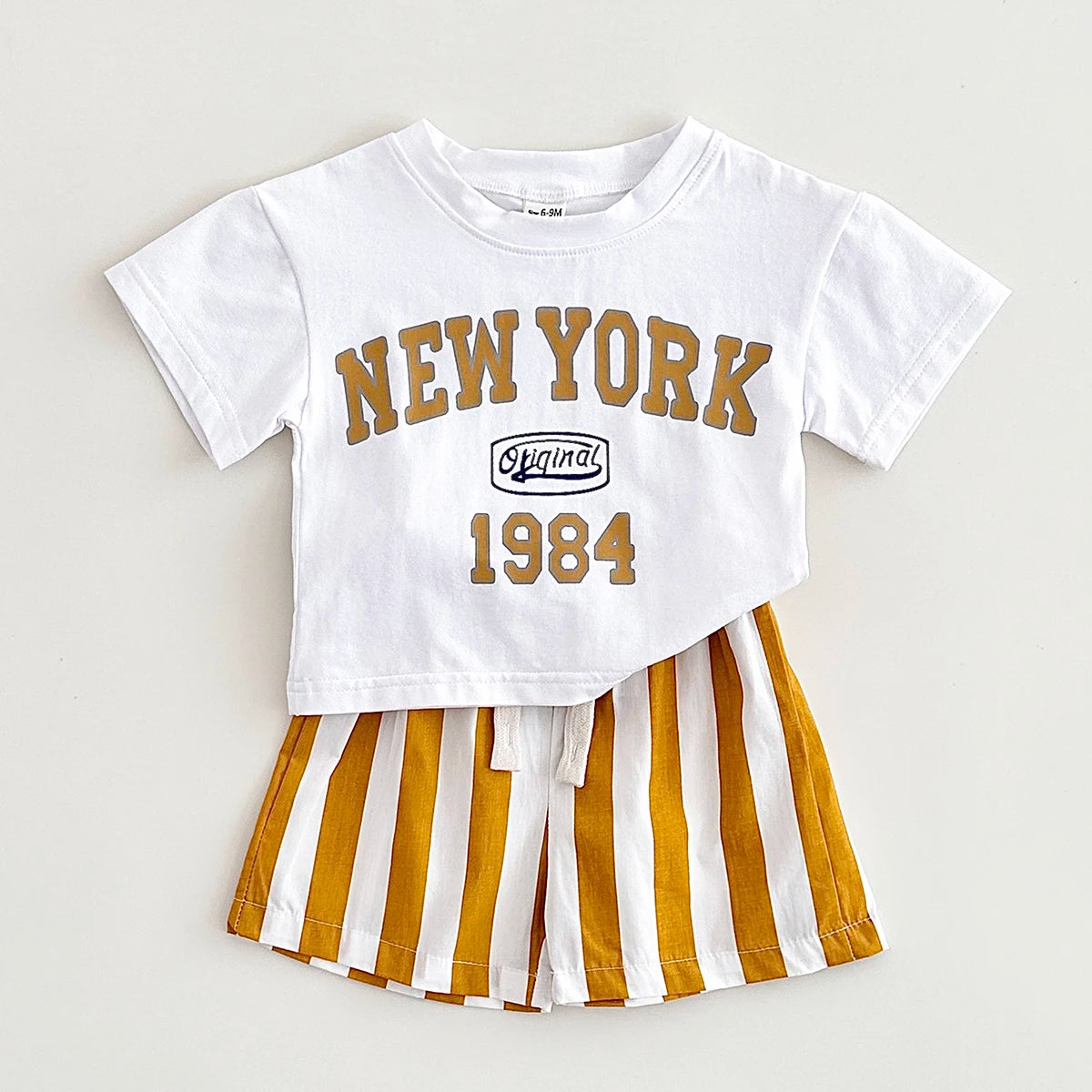 'NEW YORK' Casual Tee & Striped Shorts Set