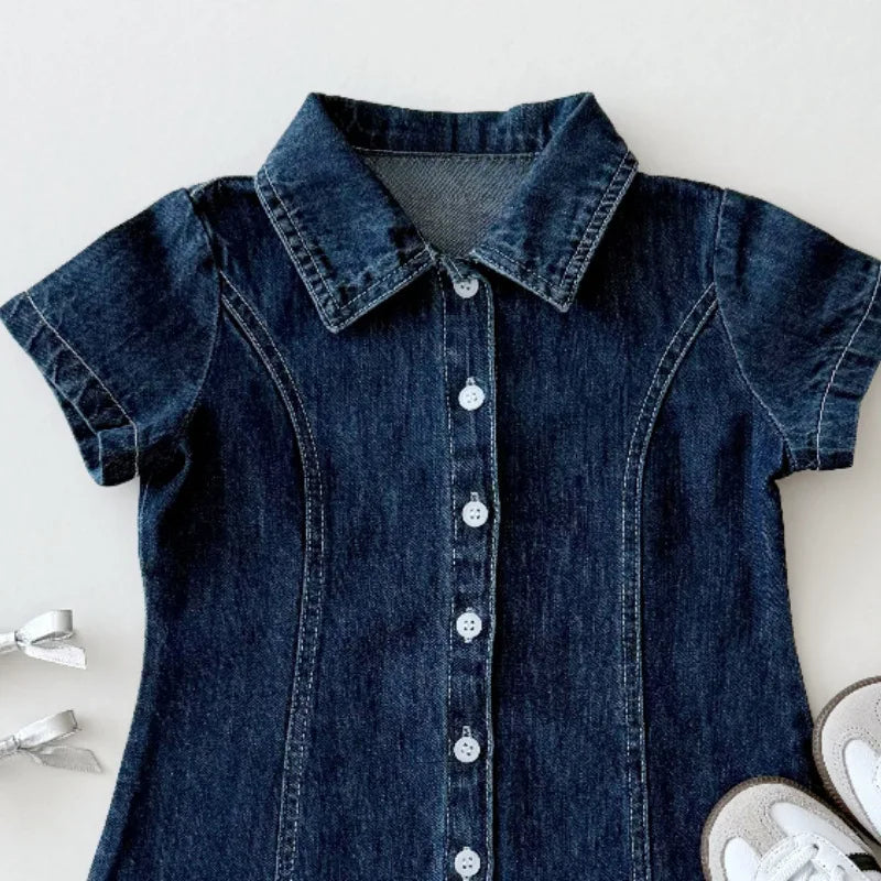 Short Sleeve Collar Denim Dress