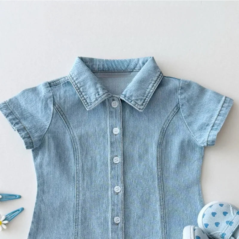 Short Sleeve Collar Denim Dress
