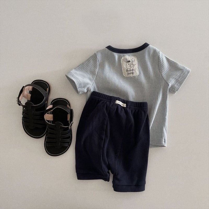 Patch Ribbed T-shirt & Pants Set