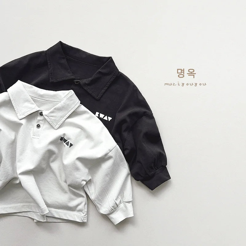 Solid Long-Sleeved Polo Shirt