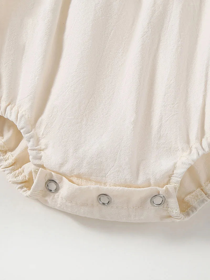Colorful Embroidered Square-Collar Onesie