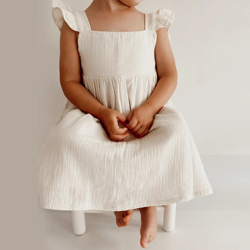Sleeveless Muslin Girls Lined Dress