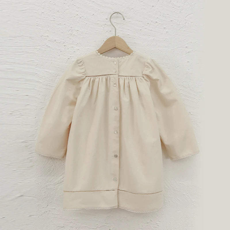 Vintage Square Neck Long-Sleeved Dress