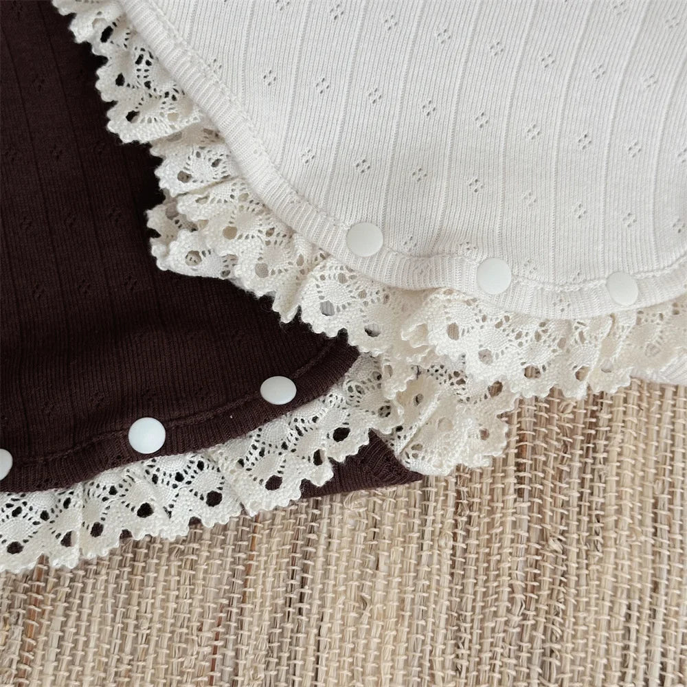 Lace Collar Ribbed Hollow Out Onesie