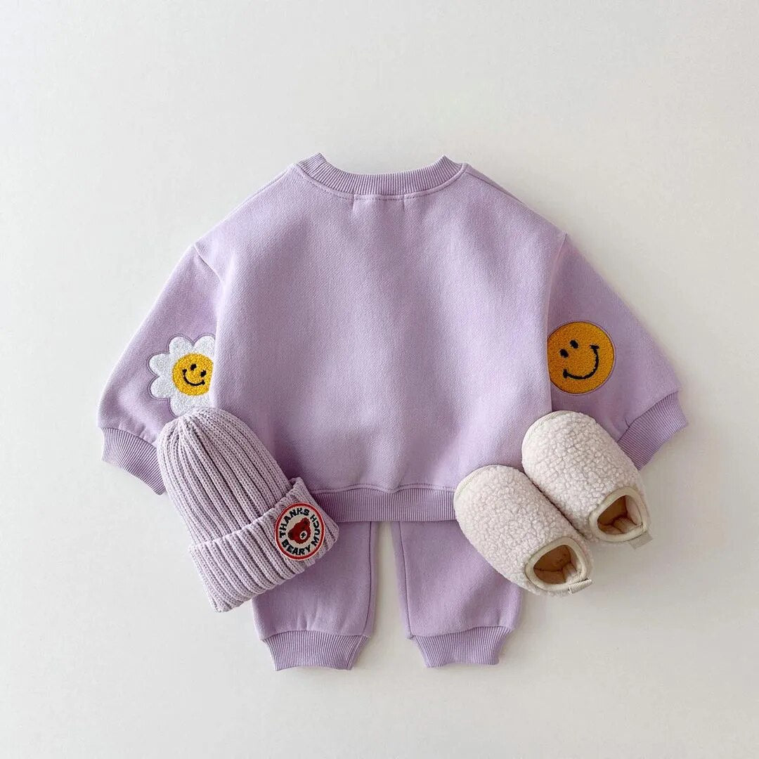 Warm Patch Smiley Face Patch Jogger Set