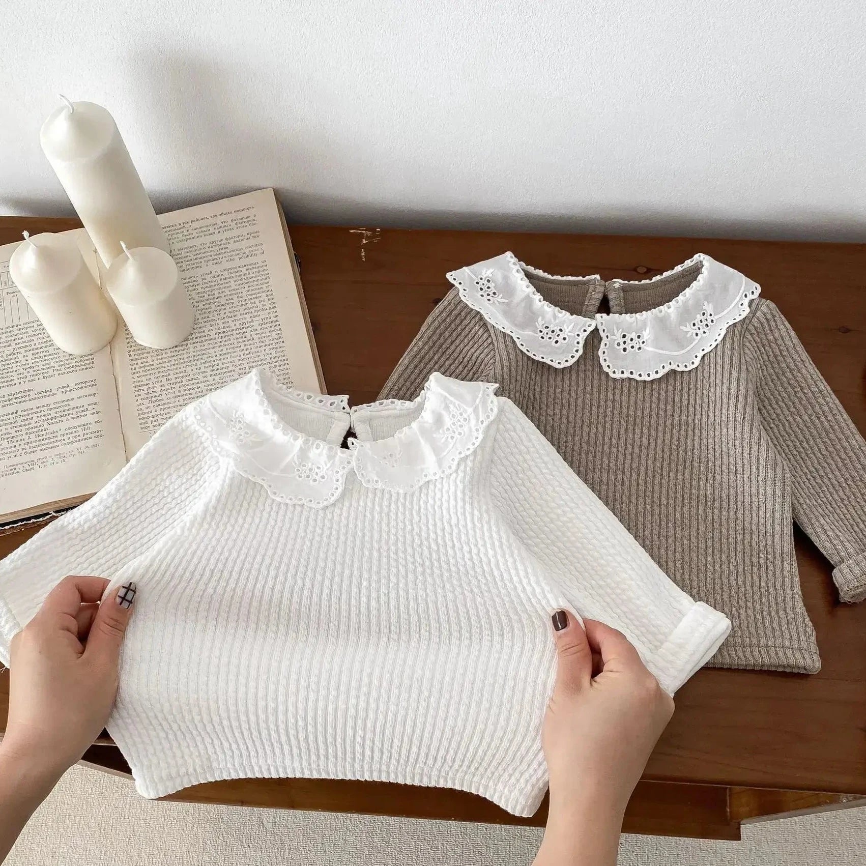 Girl's Embroidered Collar Solid Top