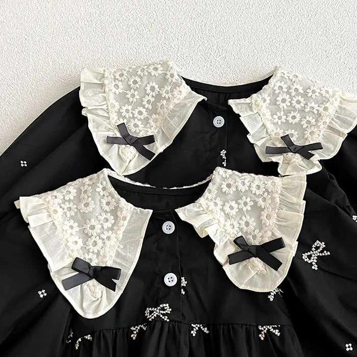 Bow-Print Collar Draped Dress