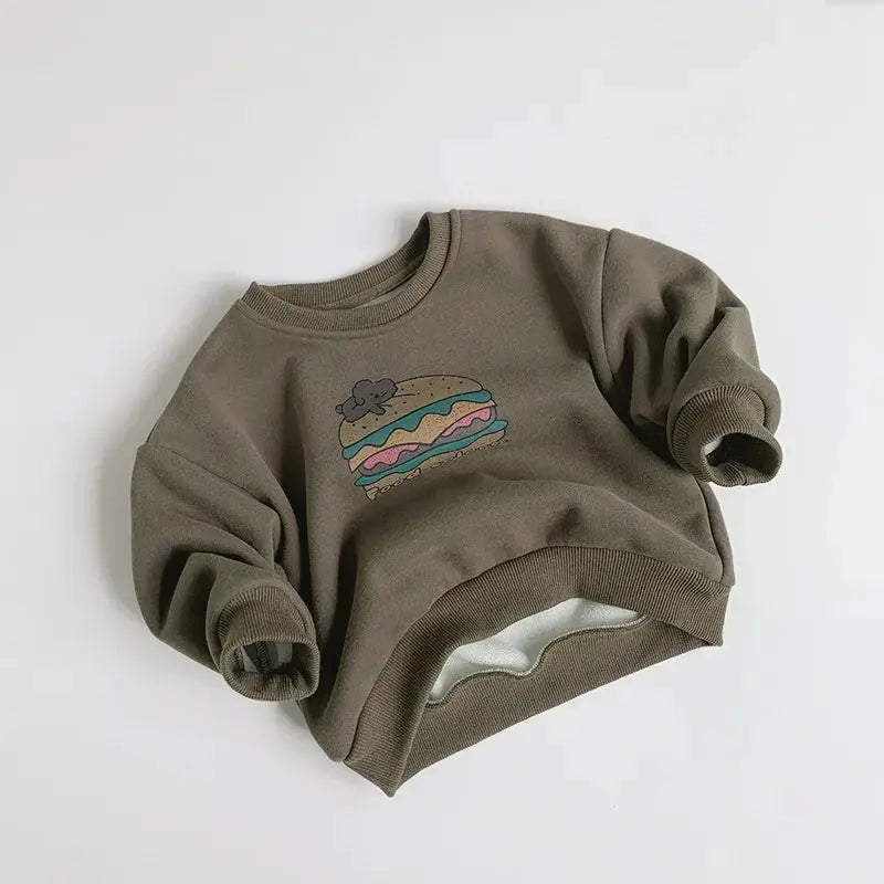 Cartoon Hamburger Fleece Sweatshirt