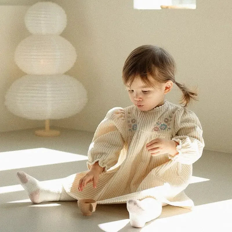 Corduroy Embroidered Long-sleeved Princess Dress