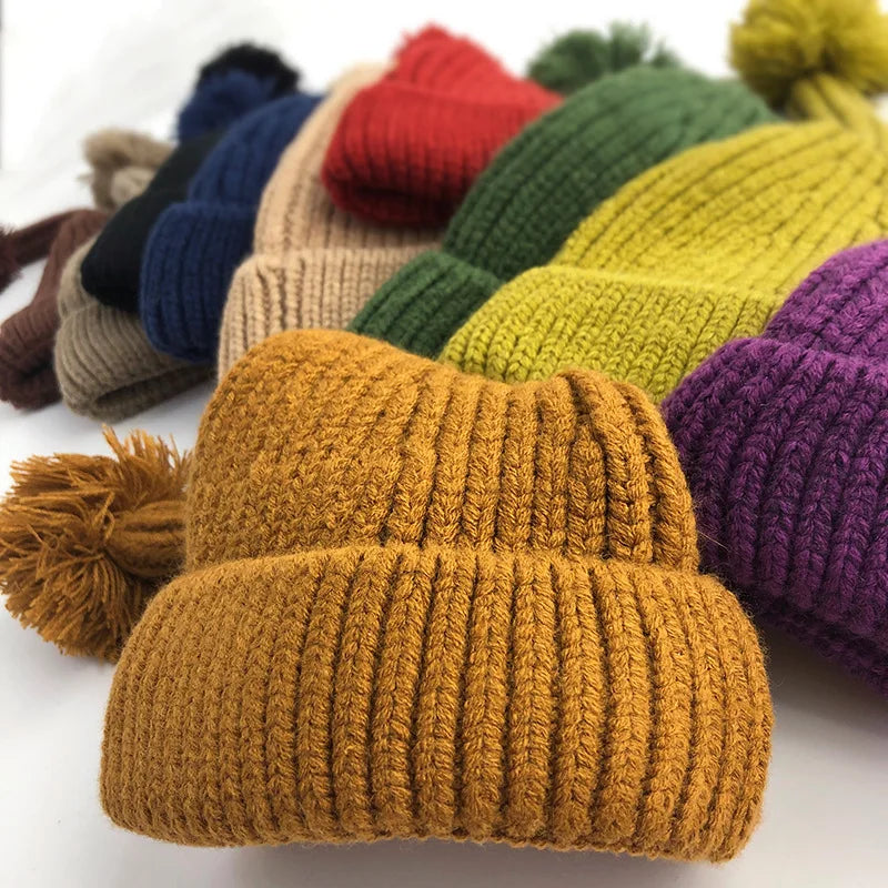 Solid Knit Bobble Beanie