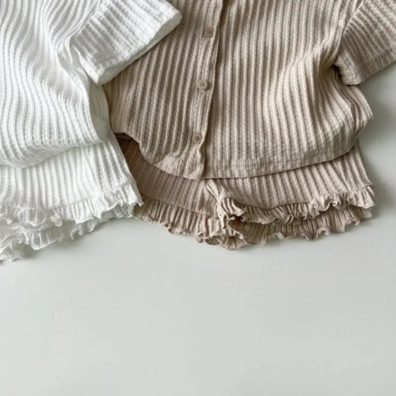 Lightweight Short-Sleeved Top & Ruffled Shorts Set