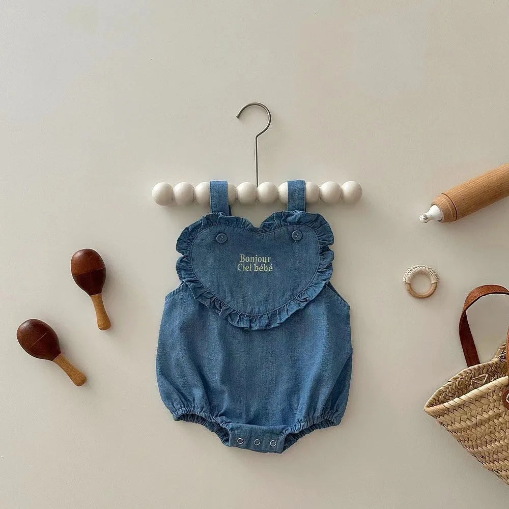 Sleeveless Denim Heart Onesie