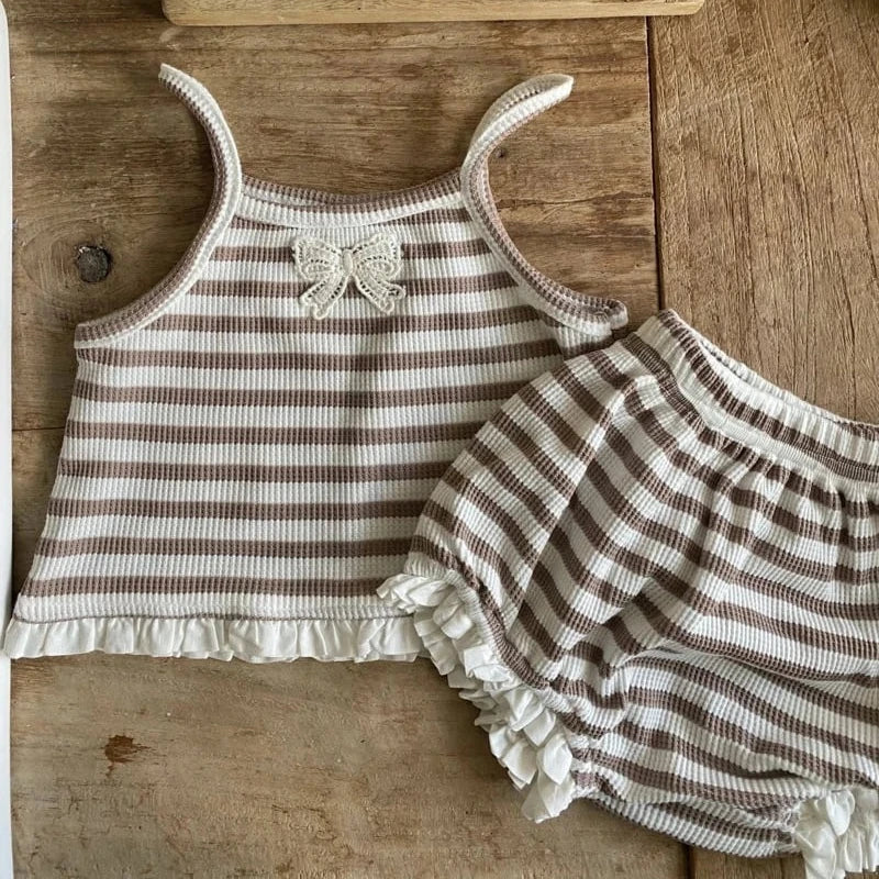Striped Bow Tank & Shorts Two-Piece Set