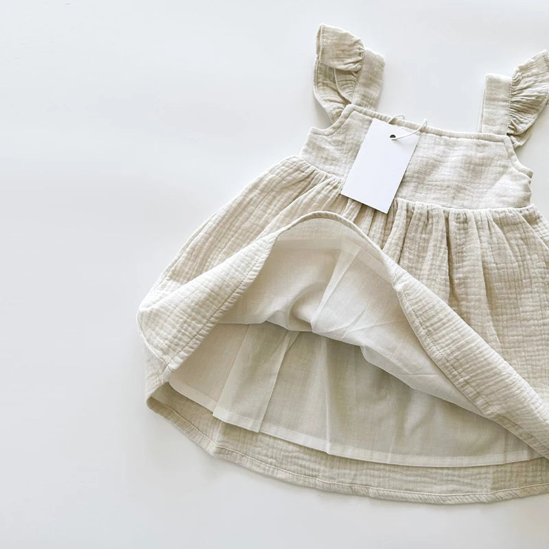 Sleeveless Muslin Girls Lined Dress