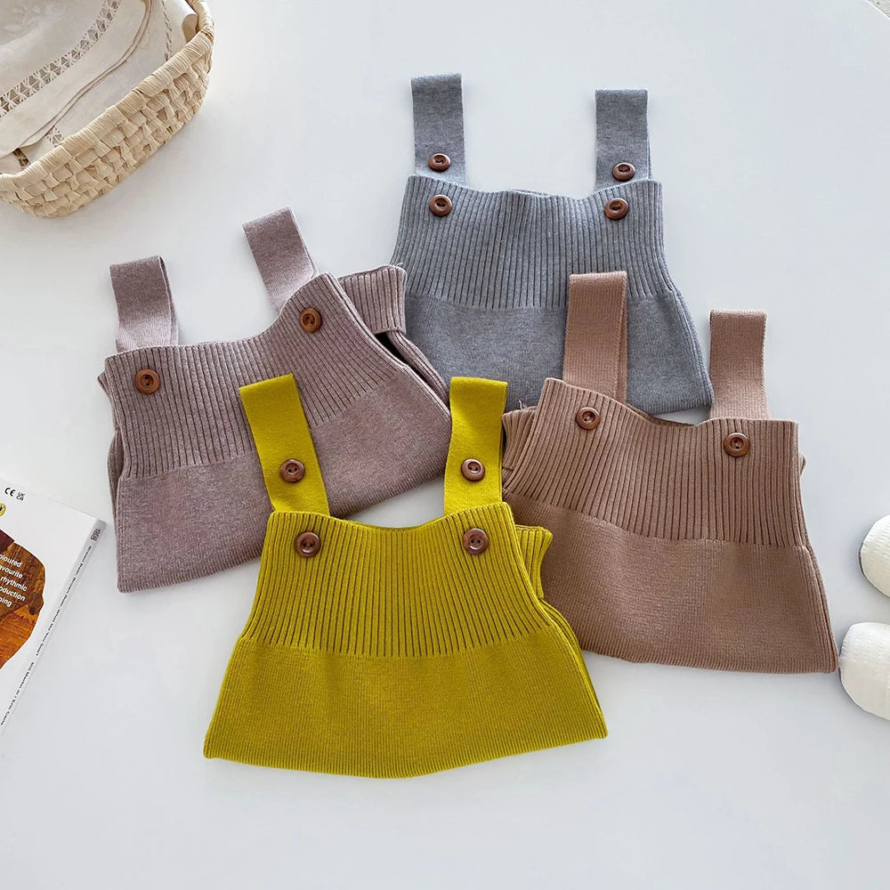 Girls Solid Knit Overalls