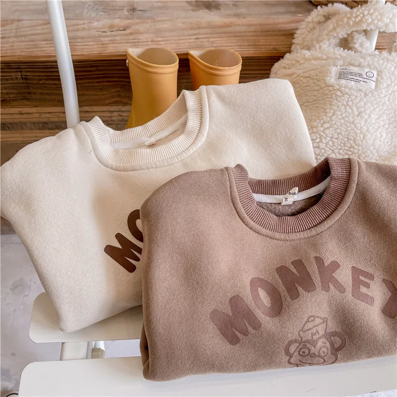 Cute 'MONKEY' Fleece-Lined Sweatshirt