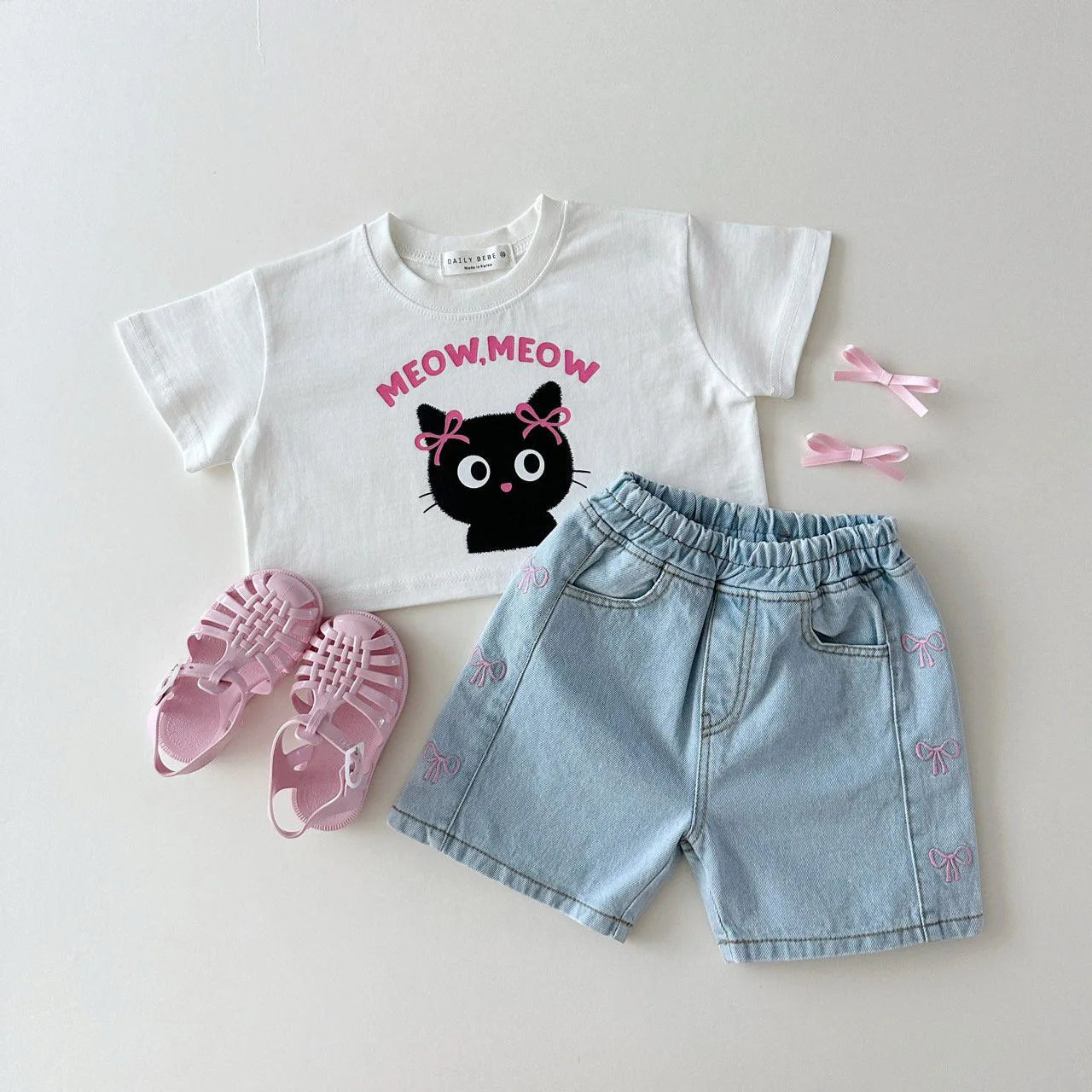 Girls Heart & Bow Denim Shorts