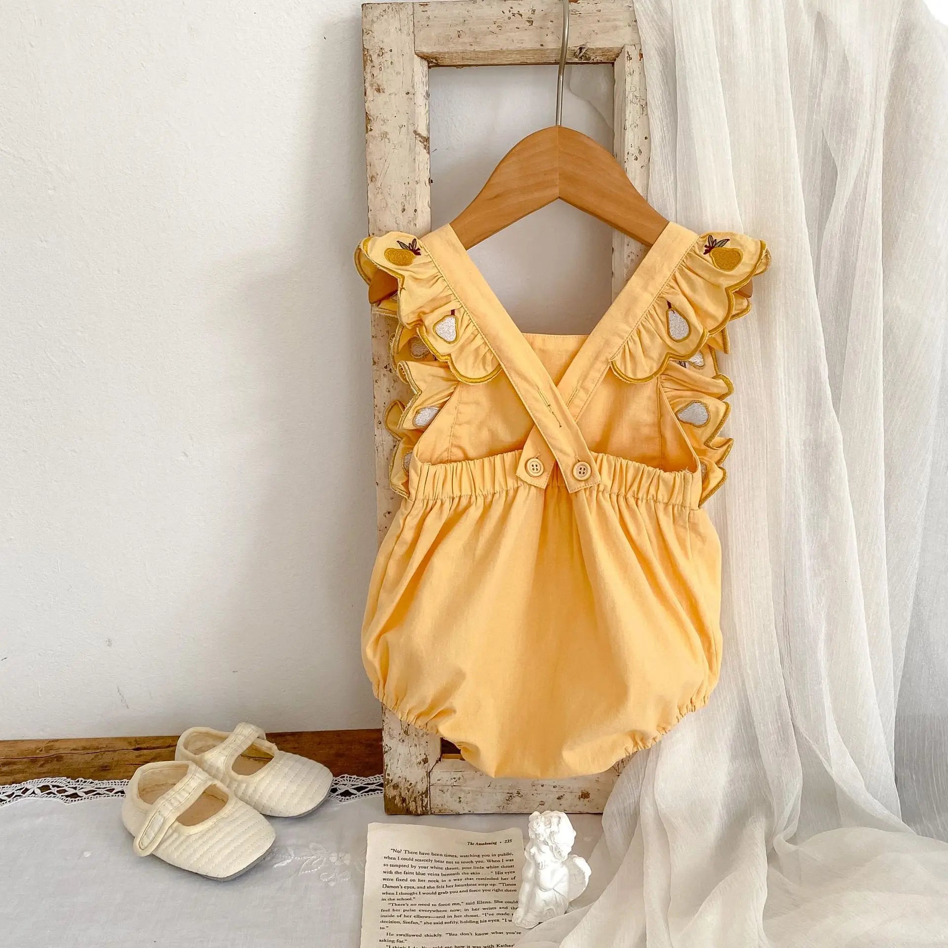 Infant Girls Pear Embroidered Onesie