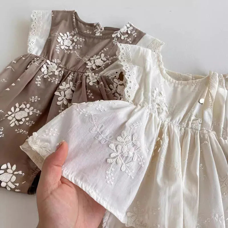 Sleeveless Embroidered Flower Onesie