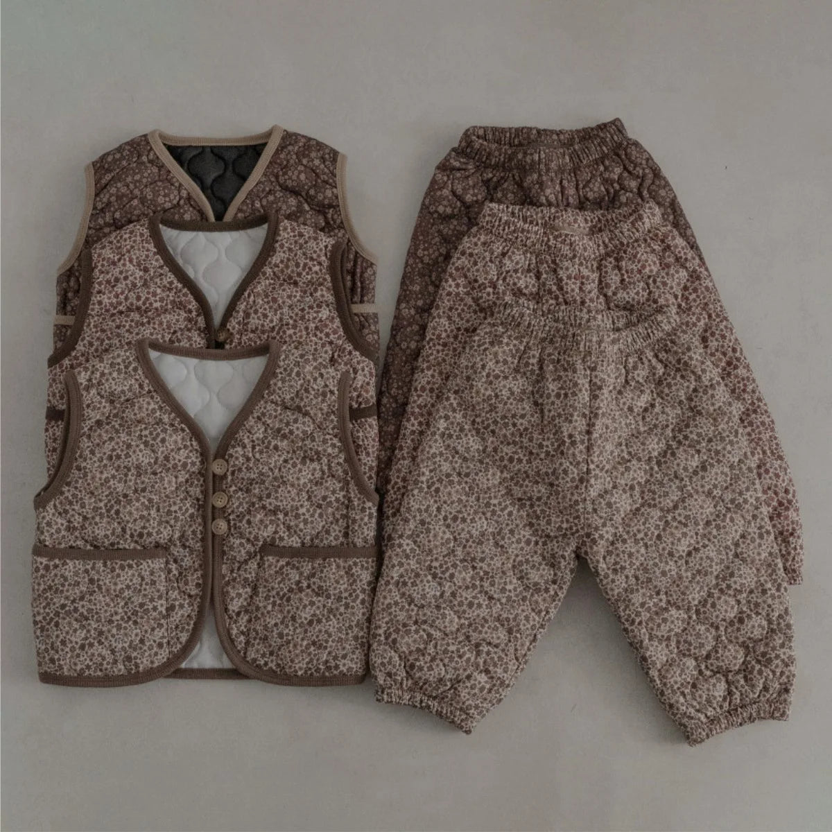 Vintage Floral Padded Vest & Pants Set