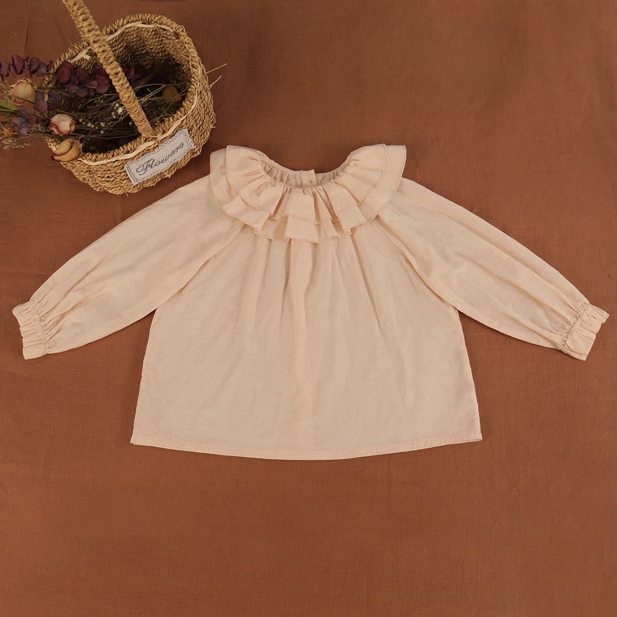 Long-Sleeved Lotus Collar Blouse & Overalls Dress