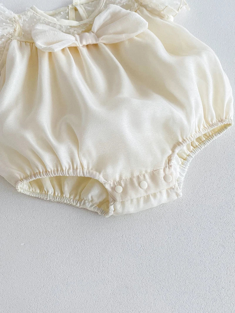 Girls Lace Puff Sleeved Infant Onesie