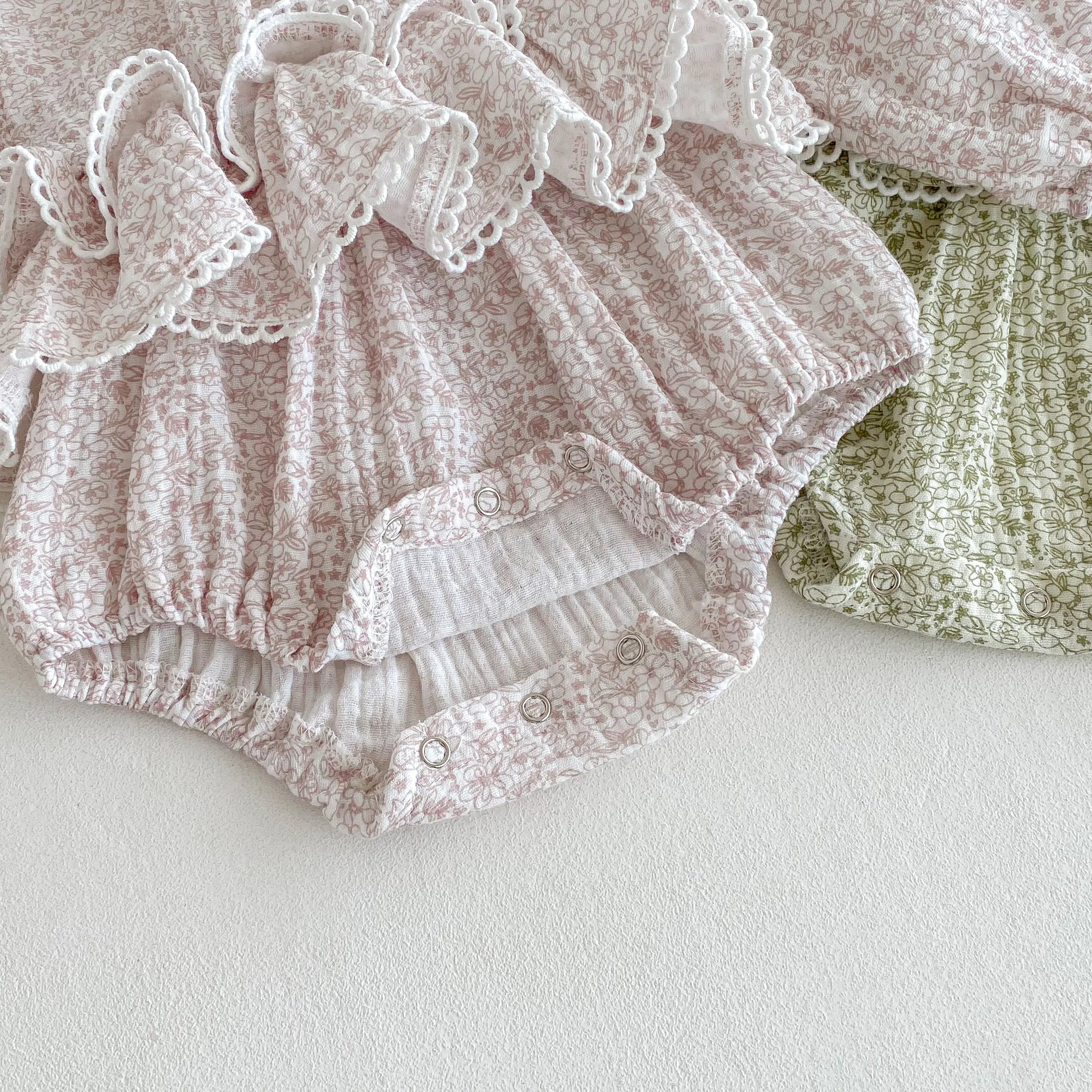Girls Double-Layer Lace Romper