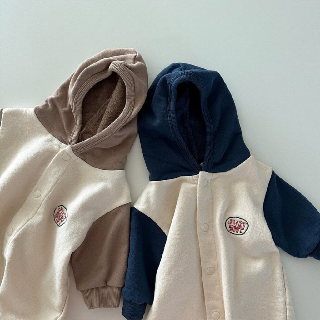 Hooded Snap-Button Long-Sleeved Romper