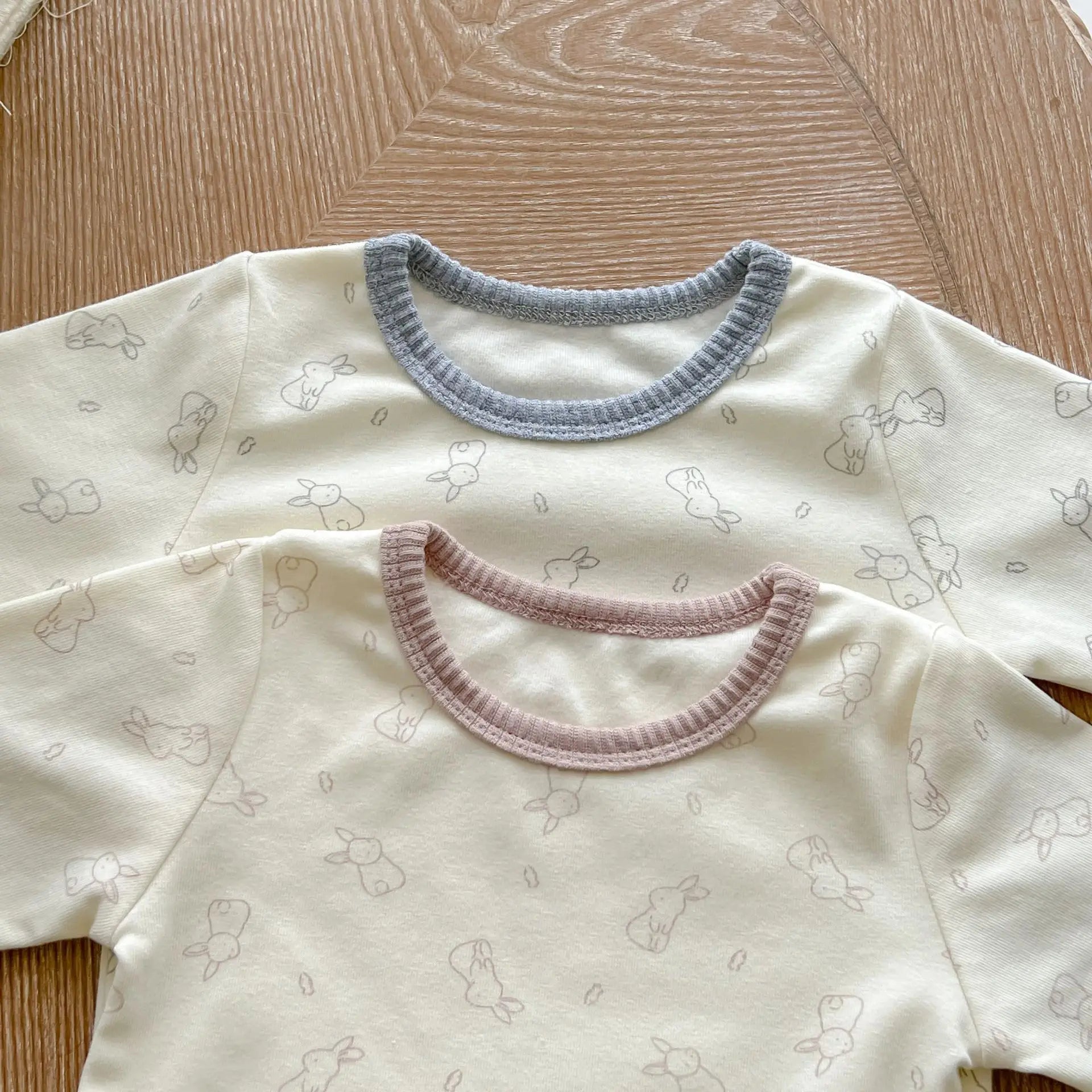 Long-Sleeved Print Romper & Bunny Ear Hat Set