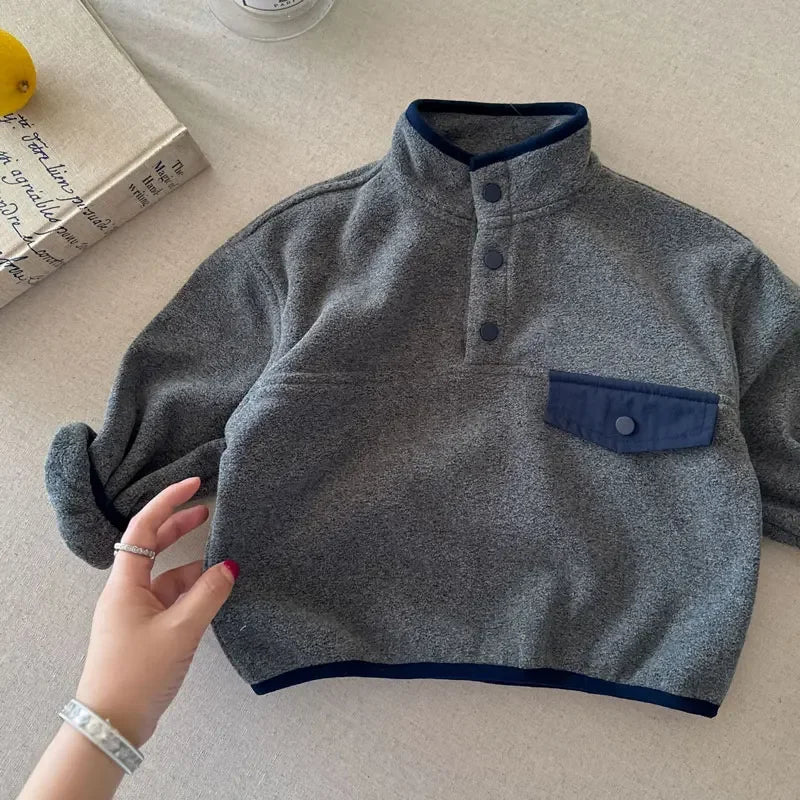 Snap-Button Long-Sleeved Fleece Top