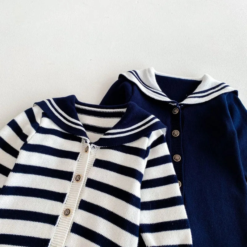 Navy Collar Knit Romper
