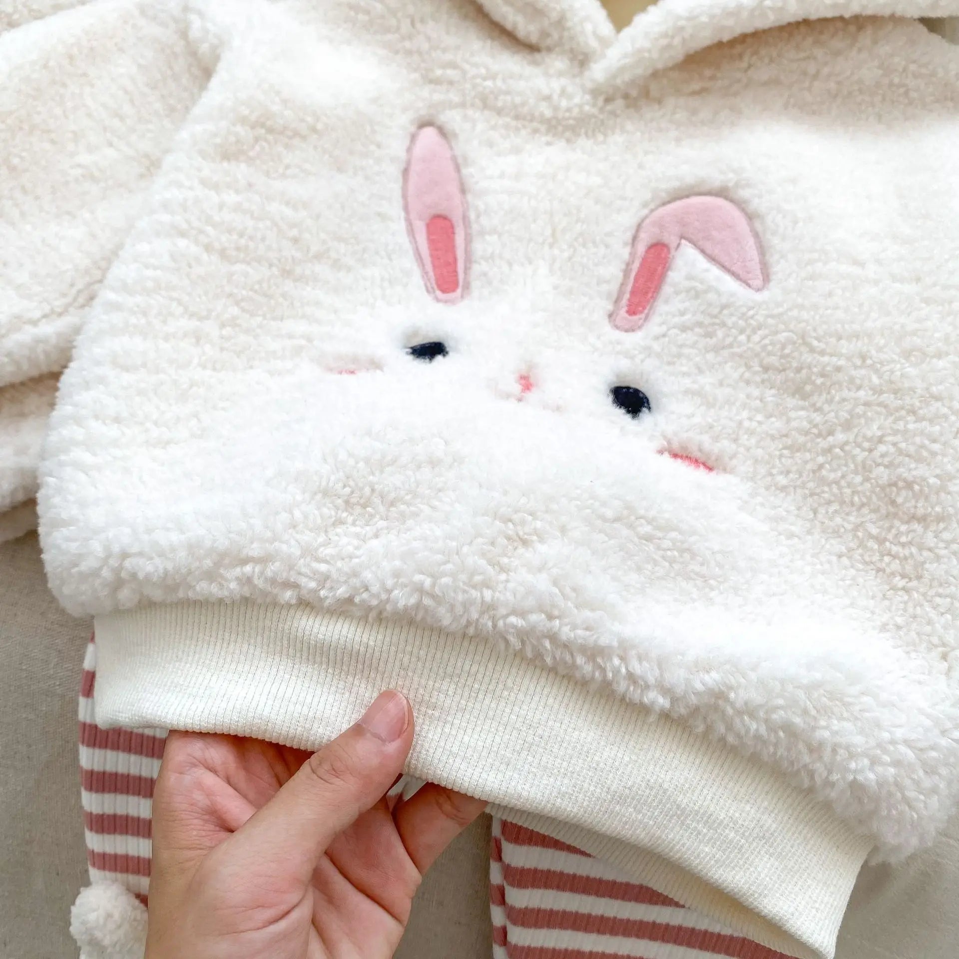 Plush Hooded Sweatshirt & Striped Leggings