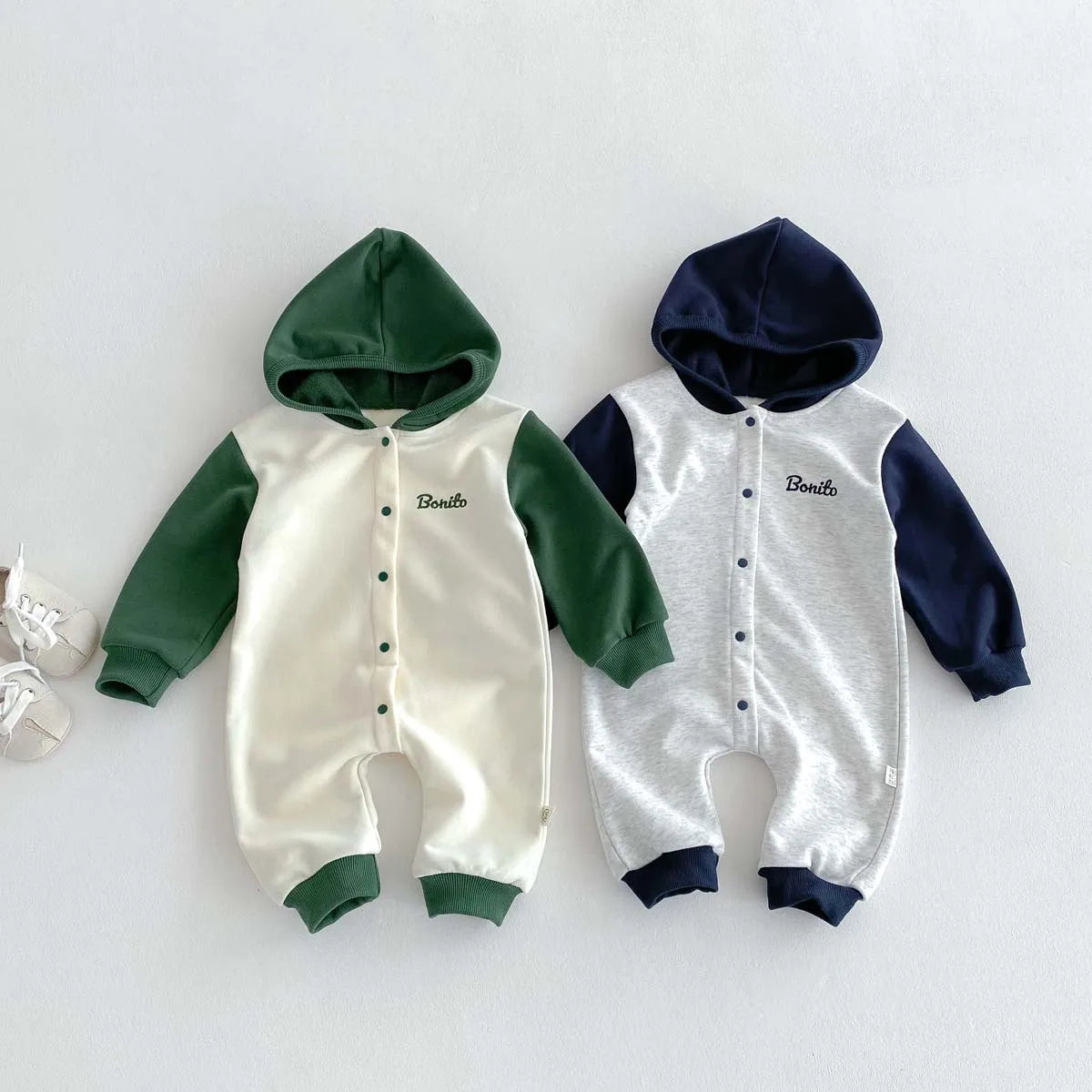 Color-Block Long-Sleeve Hooded Romper