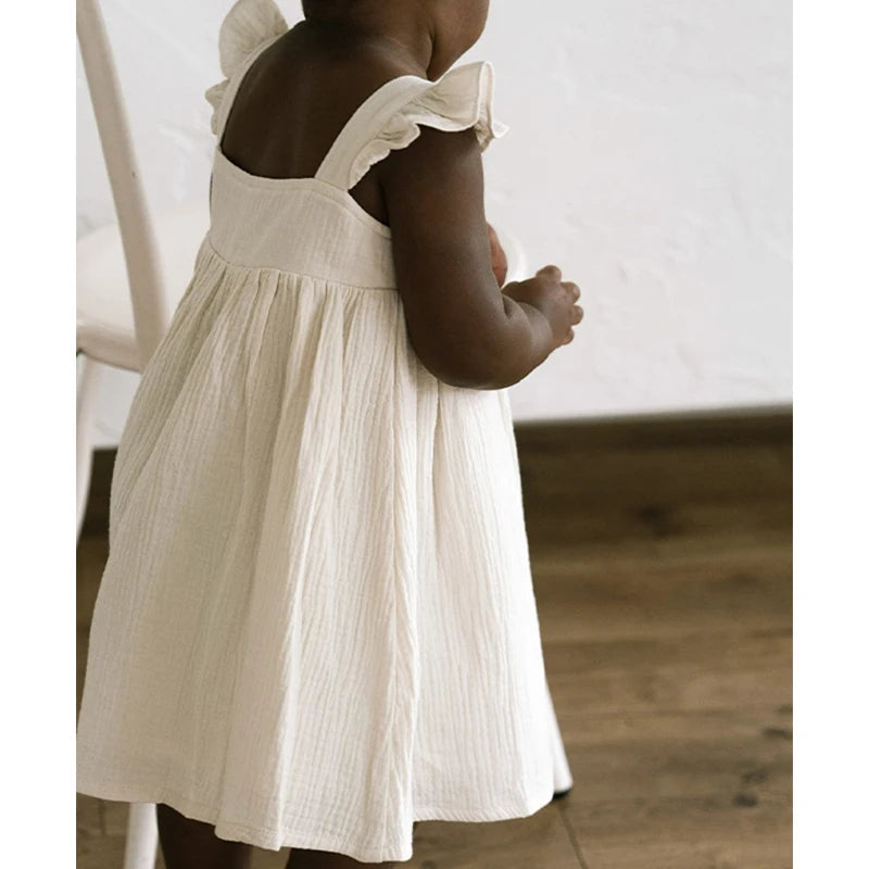 Sleeveless Muslin Girls Lined Dress