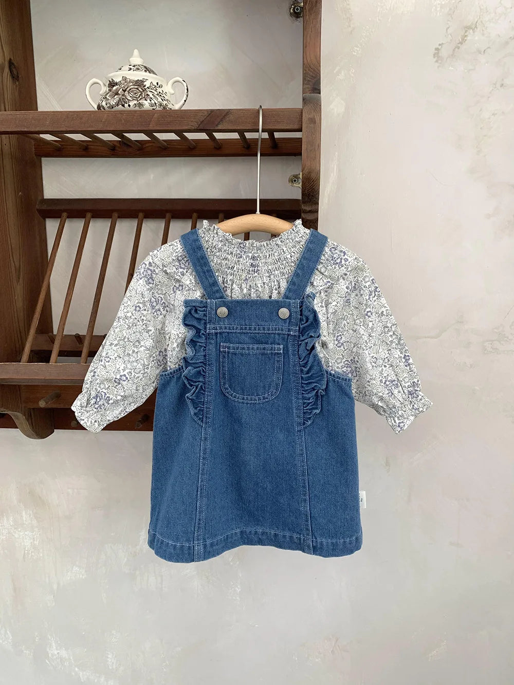 Girls Denim Suspenders Dress
