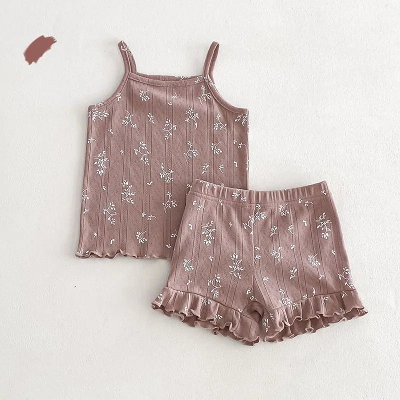Girl's Cotton Floral Print Vest & Shorts Set