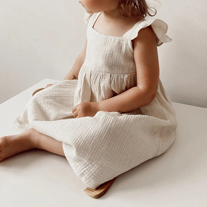 Sleeveless Muslin Girls Lined Dress