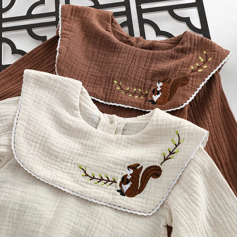 Girls' Cotton Square Collar Onesie