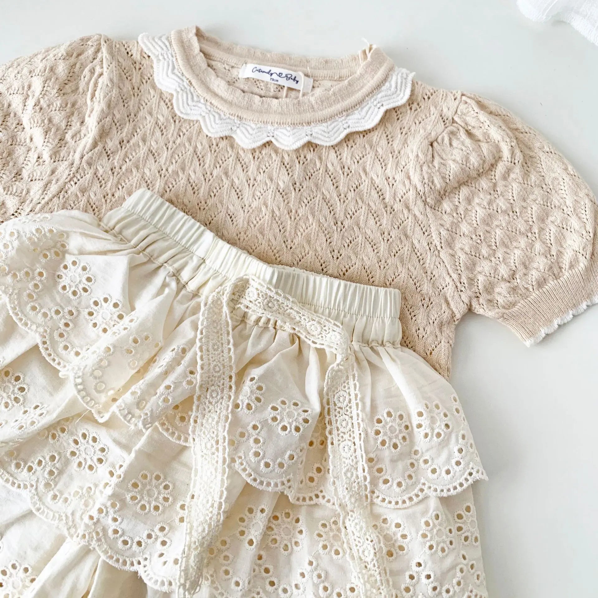 Girls Hollow Out Lace Layered Shorts