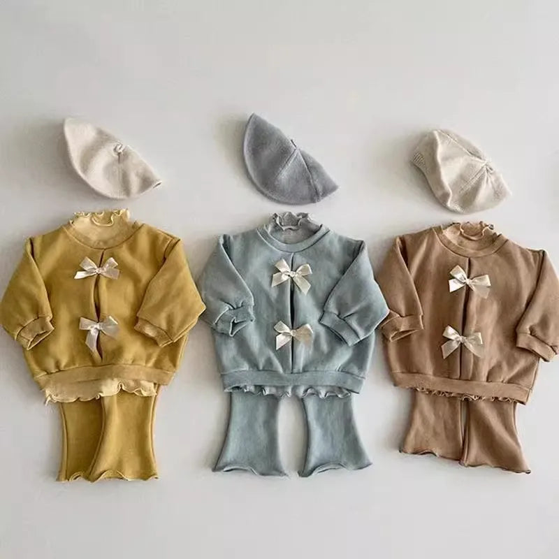 Solid Bow Top & Flared Pants