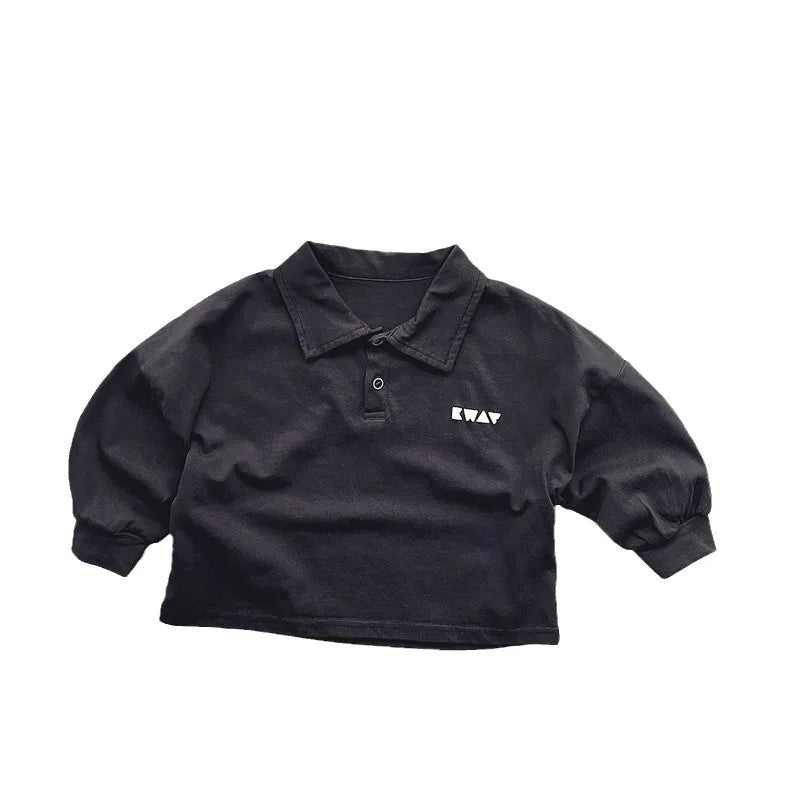 Solid Long-Sleeved Polo Shirt